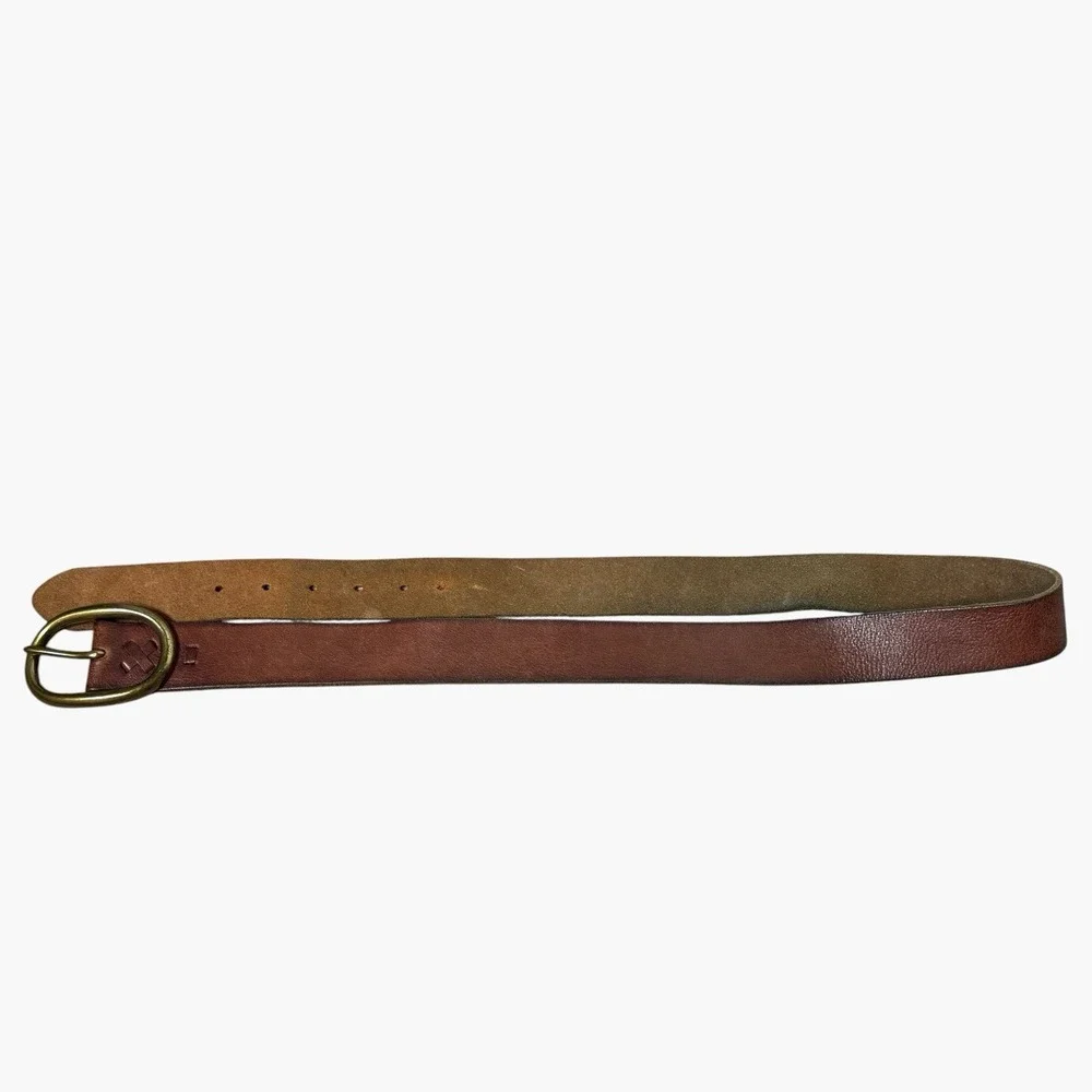 VTG Mossimo Supply Co Leather Belt Oval Brass Buckle Brown Cottagecore Western